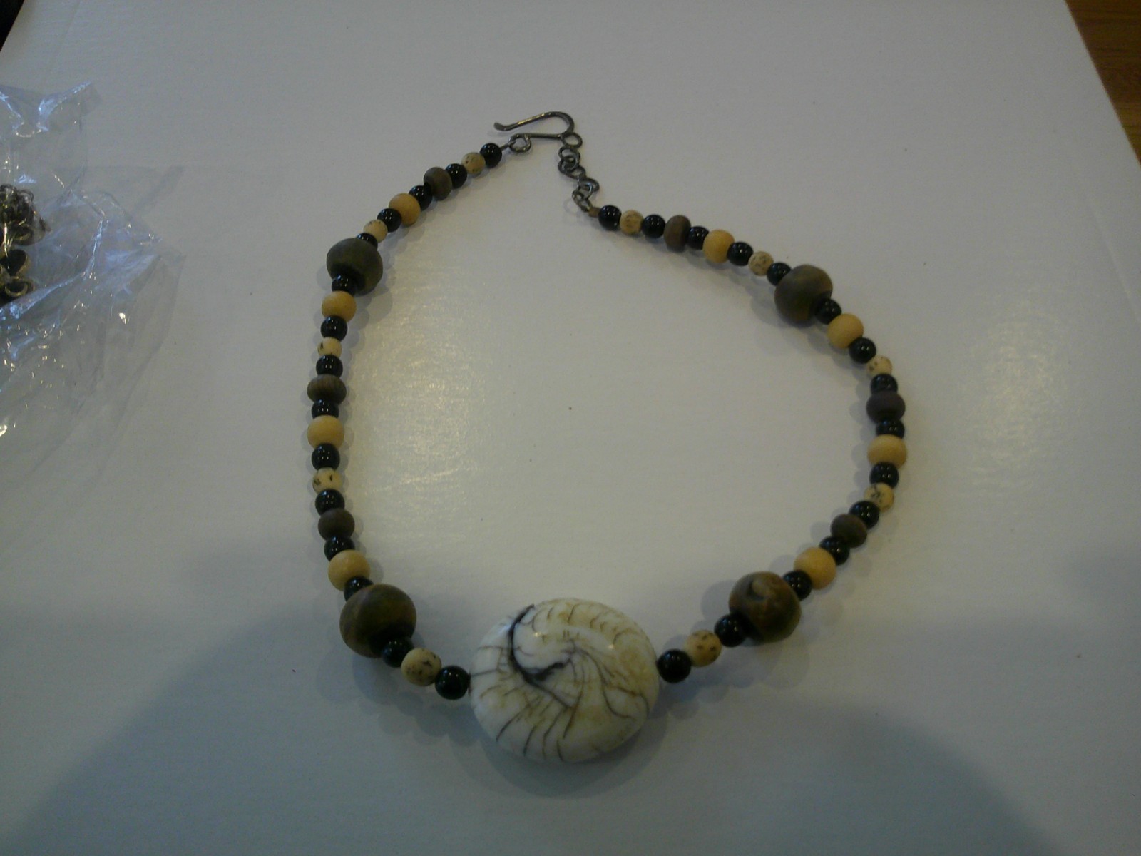 Beautiful Polished White Stone Beaded Necklace WITH 925 HOOK 16″ LONG