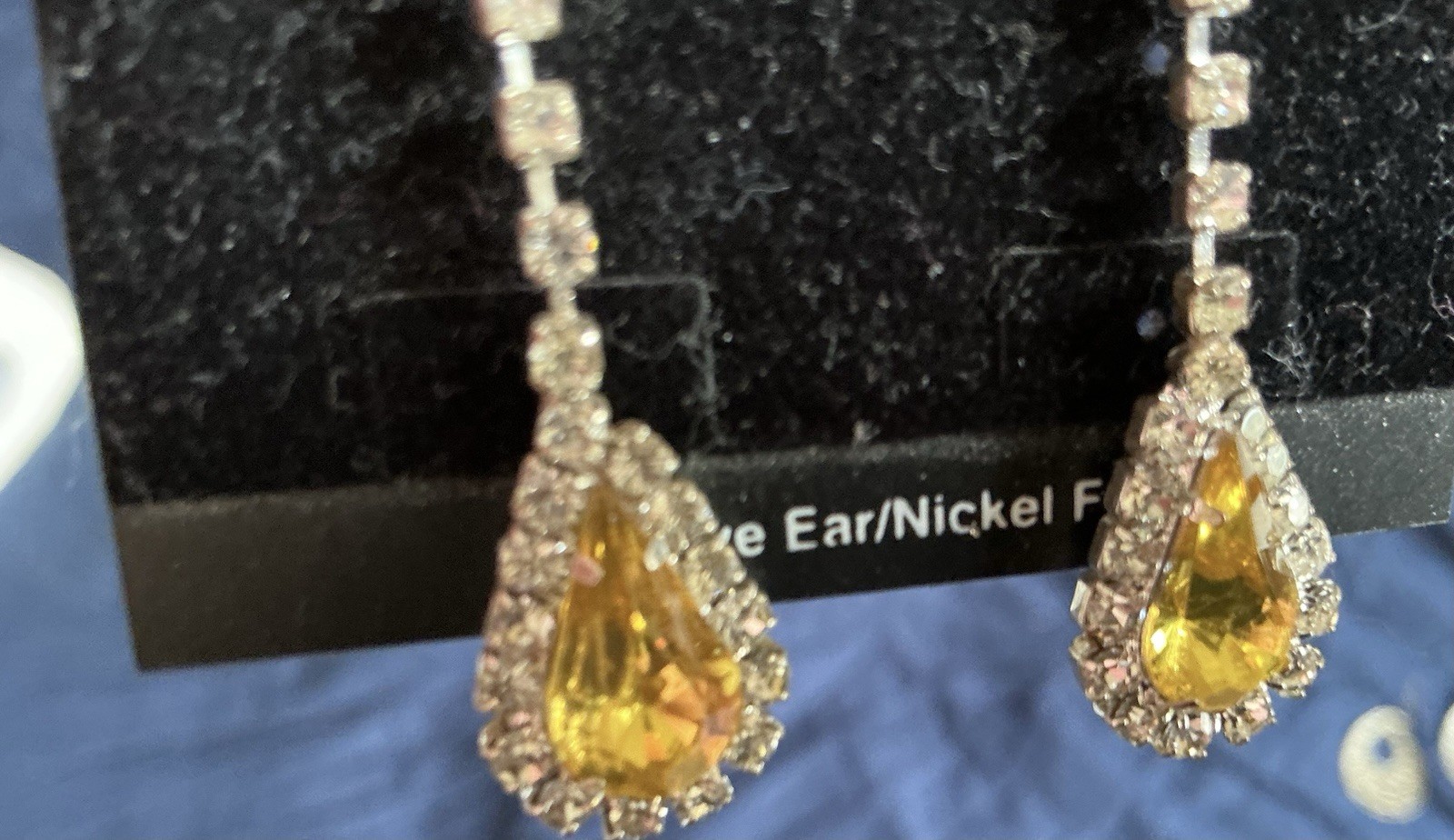 Catherines Nickel-Free Yellow Crystal Teardrop Halo Dangle Earrings