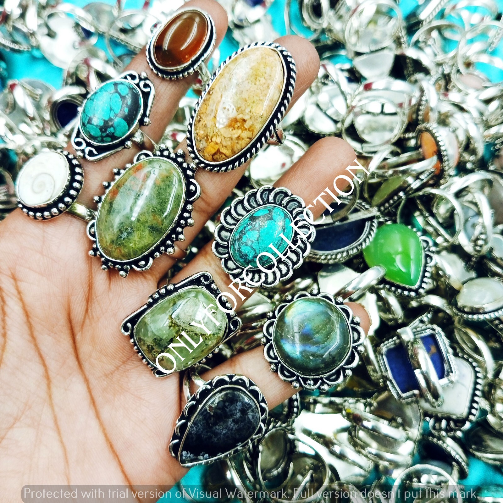 Turquoise & Mix Gemstone 925 Sterling Silver Plated Rings Handmade Lot Jewelry