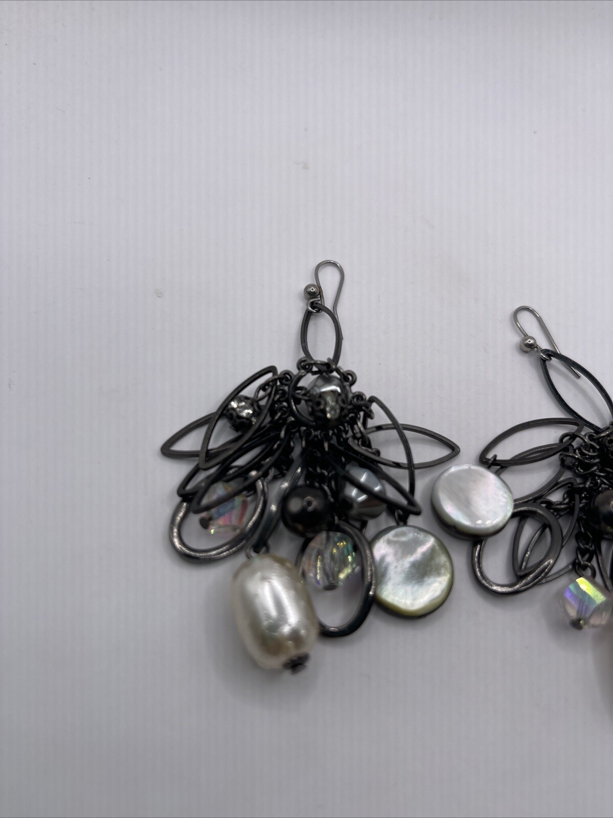 Long Bunched Round Silver Beaded Earrings