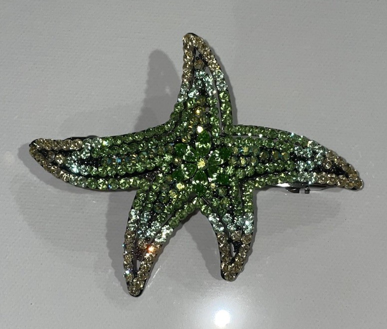 Kirk’s Folly Green Starfish Rhinestone Barrette Hair Clip Crystal Mermaid Beach