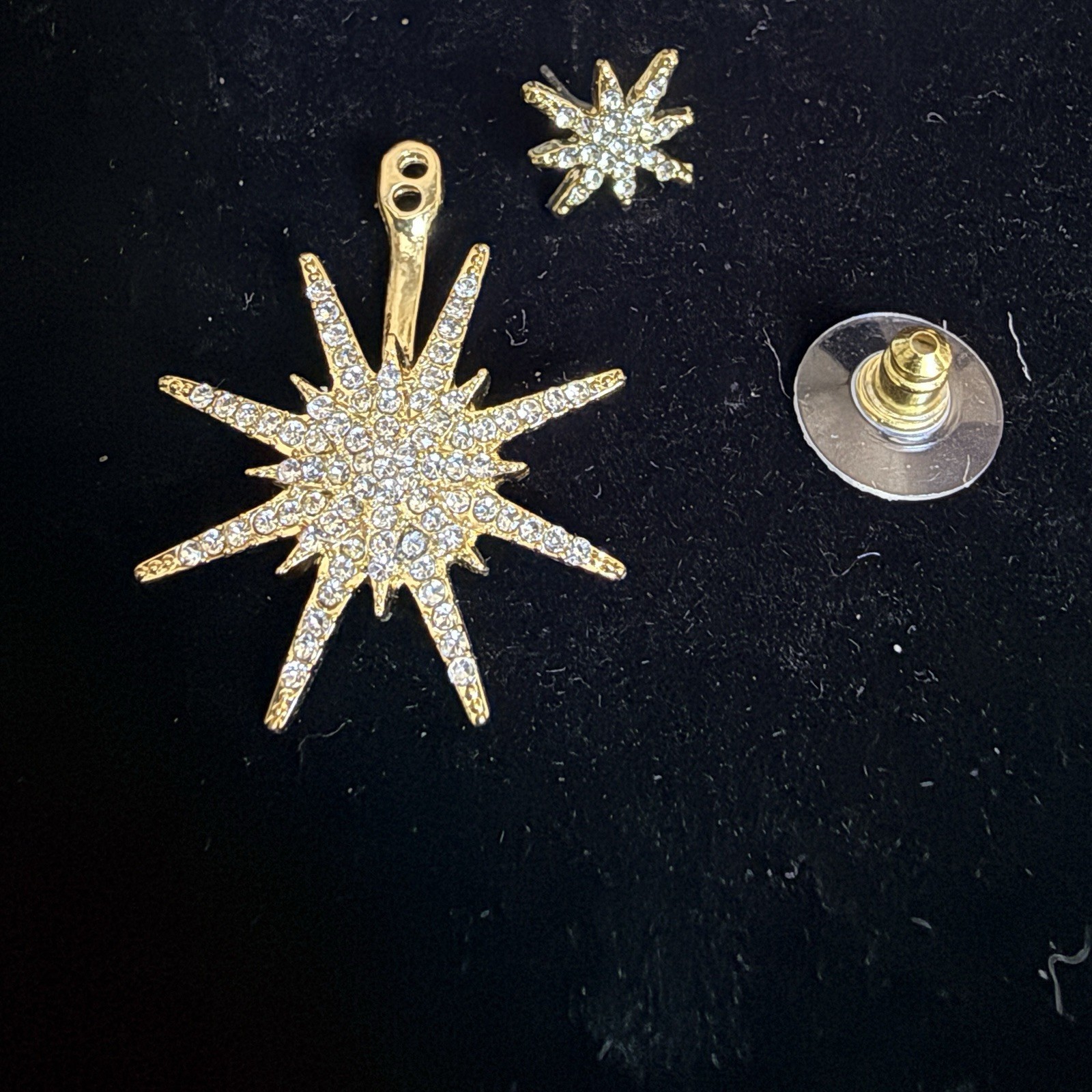EyeCandy Crystal Detail North Star Statement Earrings Goldtone Pave Faceted 1.5”