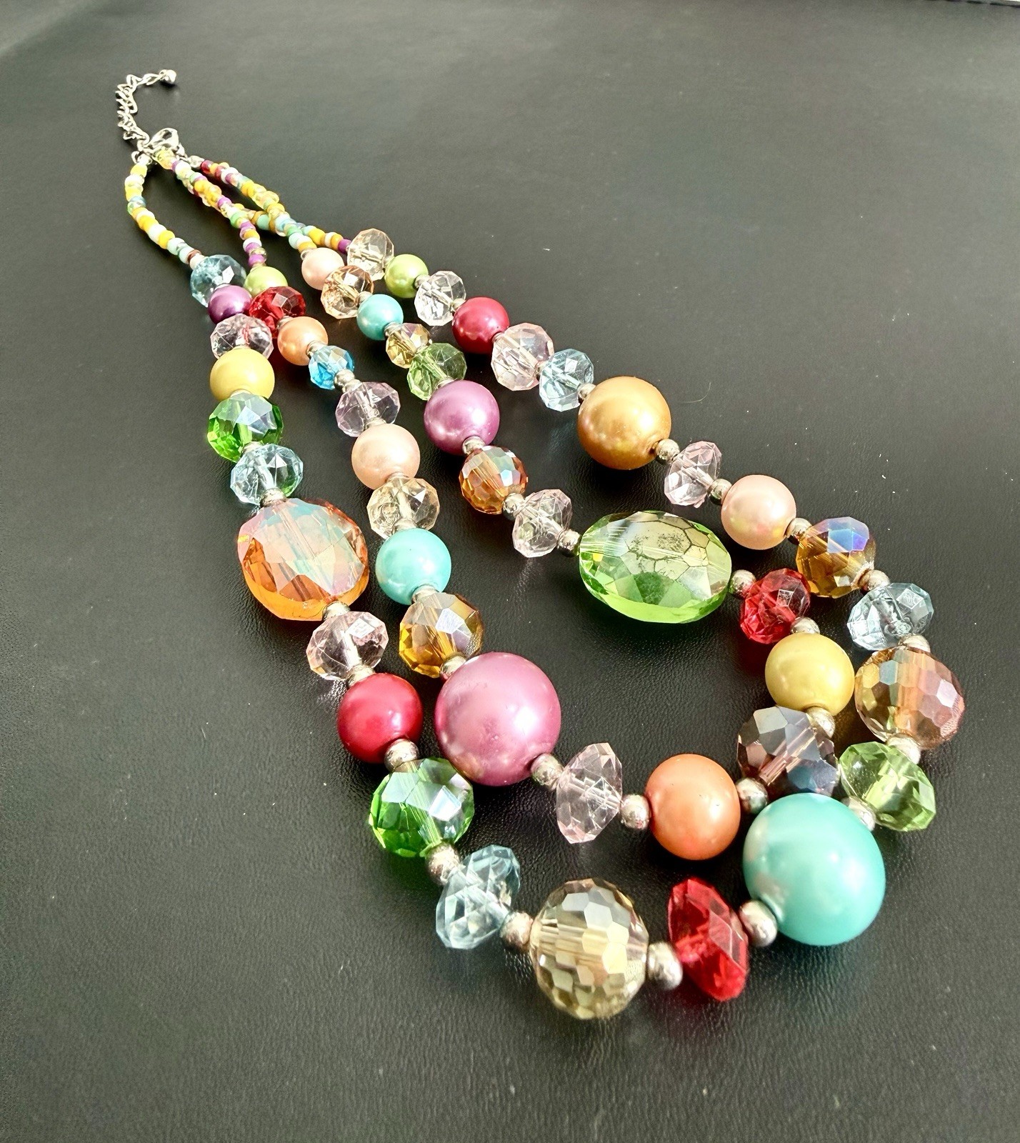 Bohemian Multicolor Multi-Strand Necklace Crystal Glass Acrylic Statement