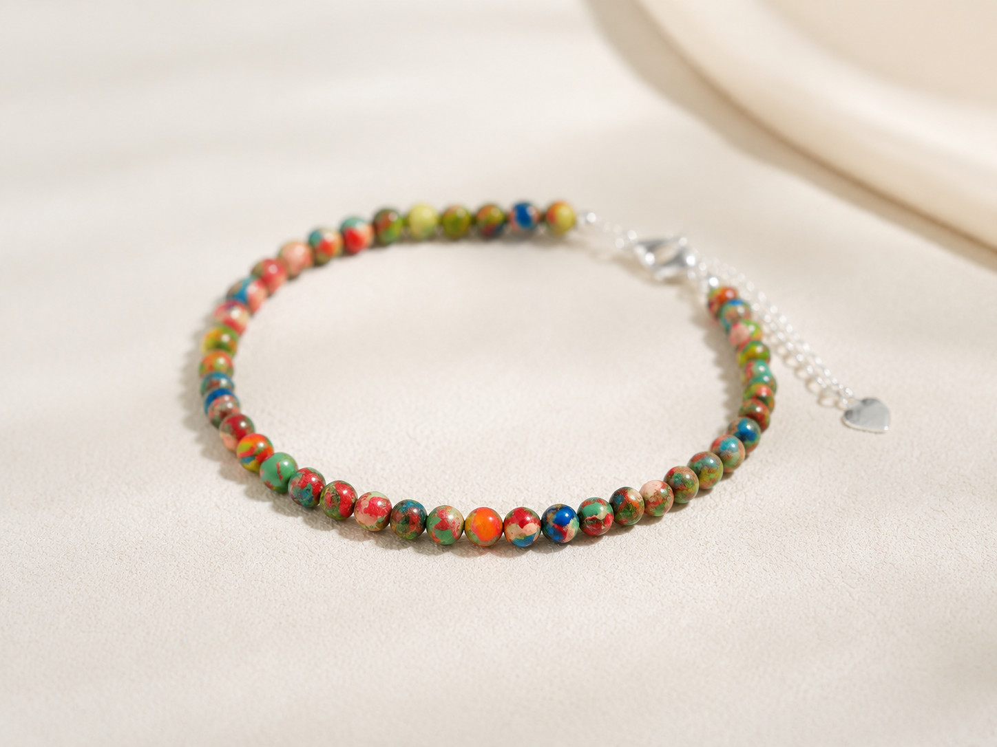 Floral Sea Sediment Jasper Anklet 4mm Natural Gemstone Boho Dainty Beads Gift