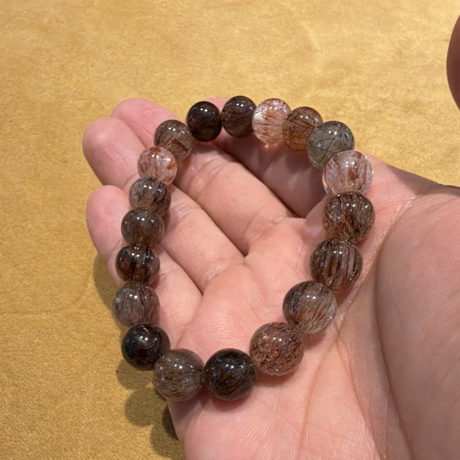 Brown Gray Round Stone Beaded Stretch Bracelet Sizable Fit