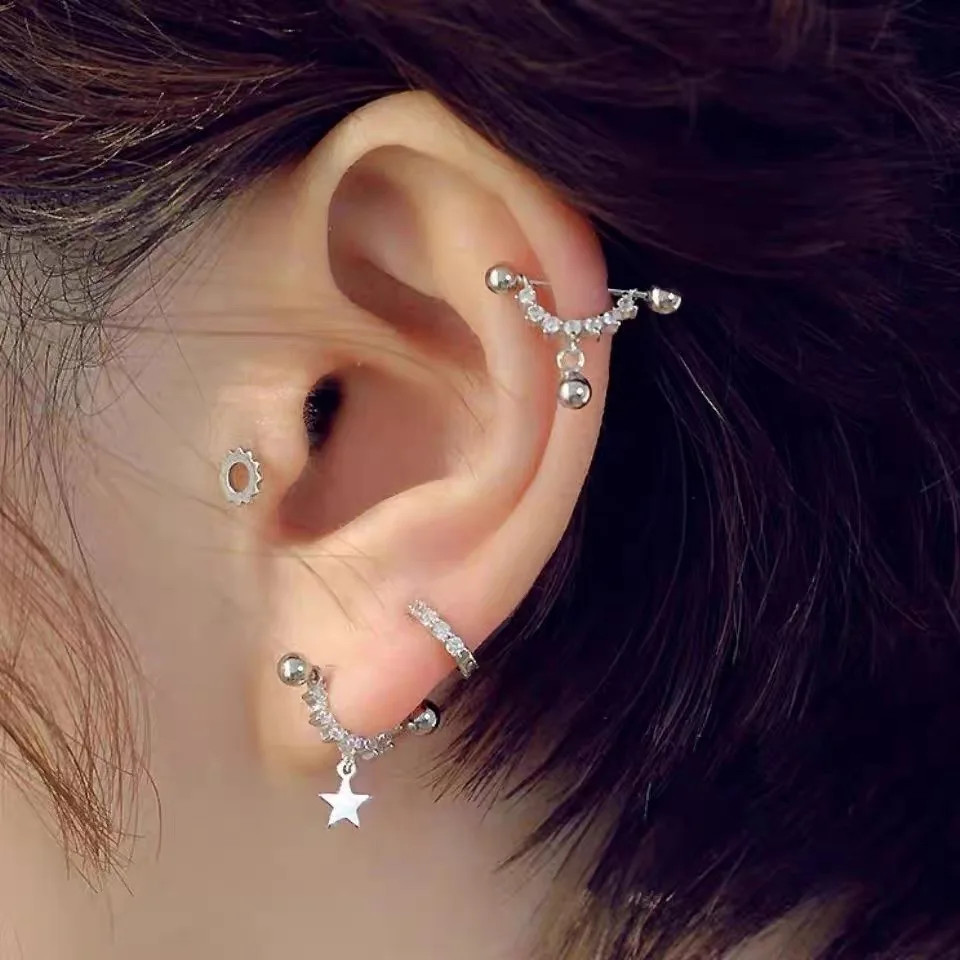 1 PCS Star Silver Color 316L Stainless Steel Ear Bone Nail for Women New Fashion