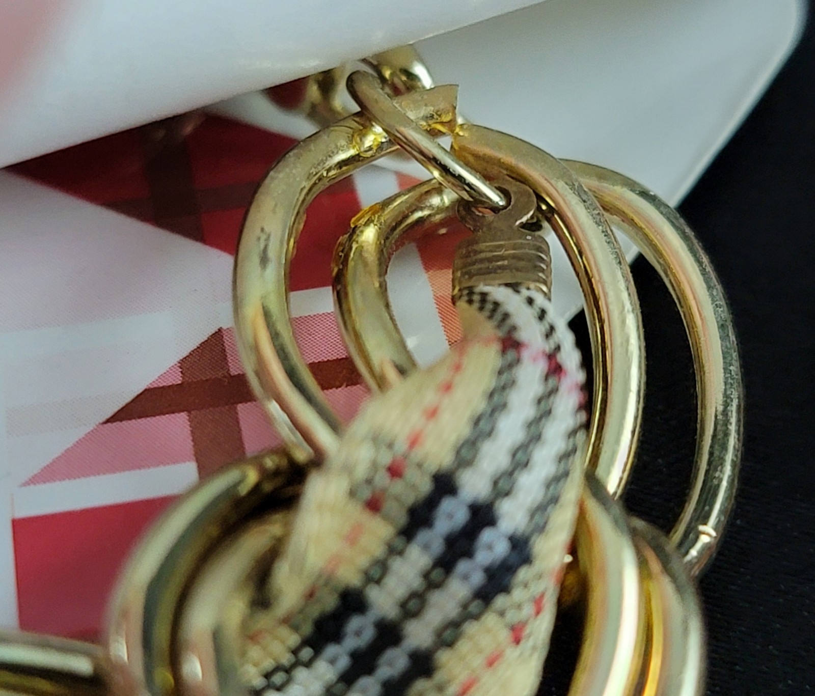 Vintage So Charming Bracelet Lot of 4 NOS Gold Tone Tartan Fabric Chain Loop