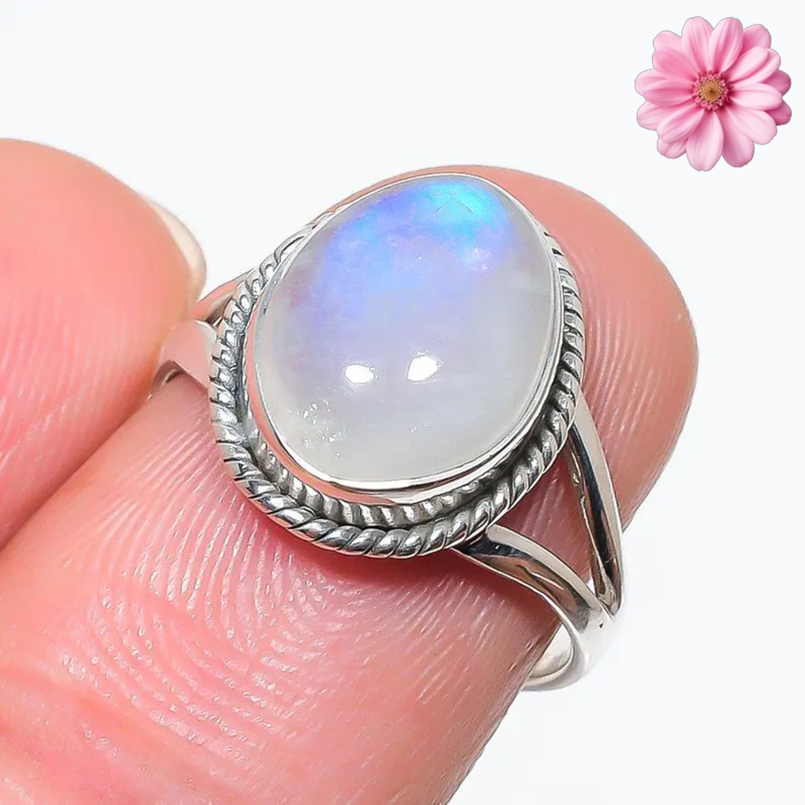 Rainbow Moonstone Gemstone 925 Sterling Silver Ring Handmade Jewelry Ring Gift