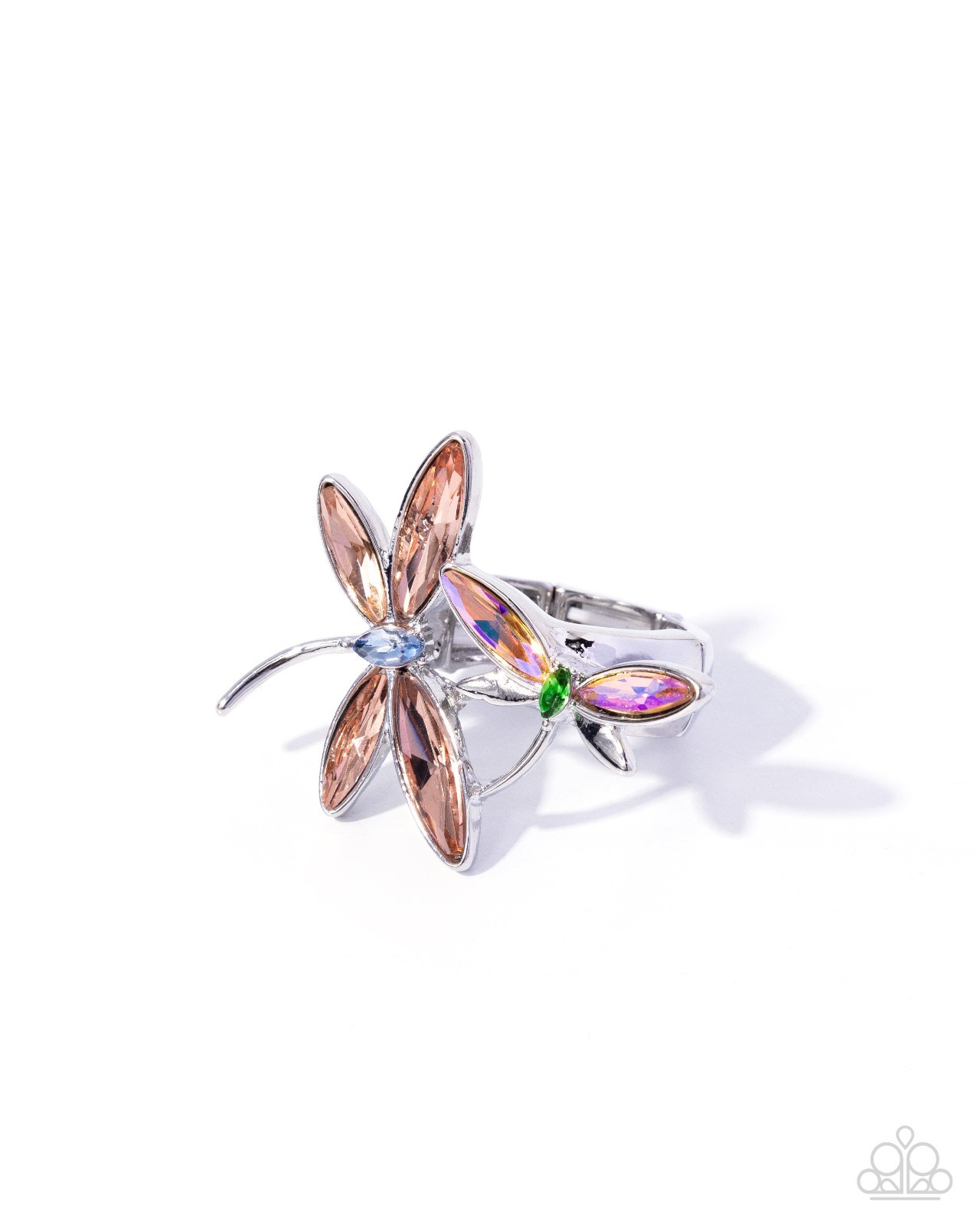 Paparazzi Darling Dragonfly – Orange – Multicolored Gems – Silver Dragonflies Ri