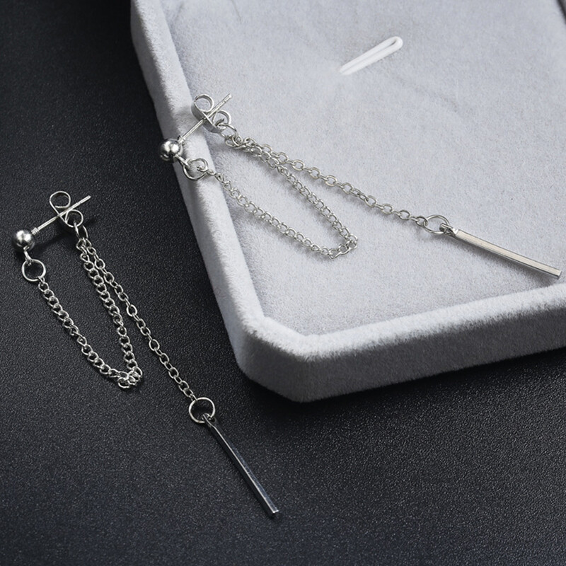1 Pair Tassel Earring Ear Studs Pendant Silver Dangle Punk Drop Earrings Jewelry