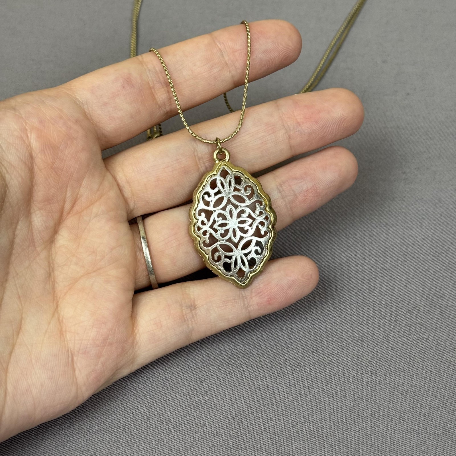 Gold Tone Filigree Oval Pendant Slider Necklace 21 In Womens Floral Jewelry