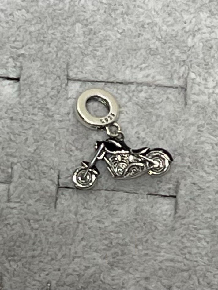 V109 S925 STERLING SILVER SLEEK BLACK MOTORCYCLE DANGLE CHARM