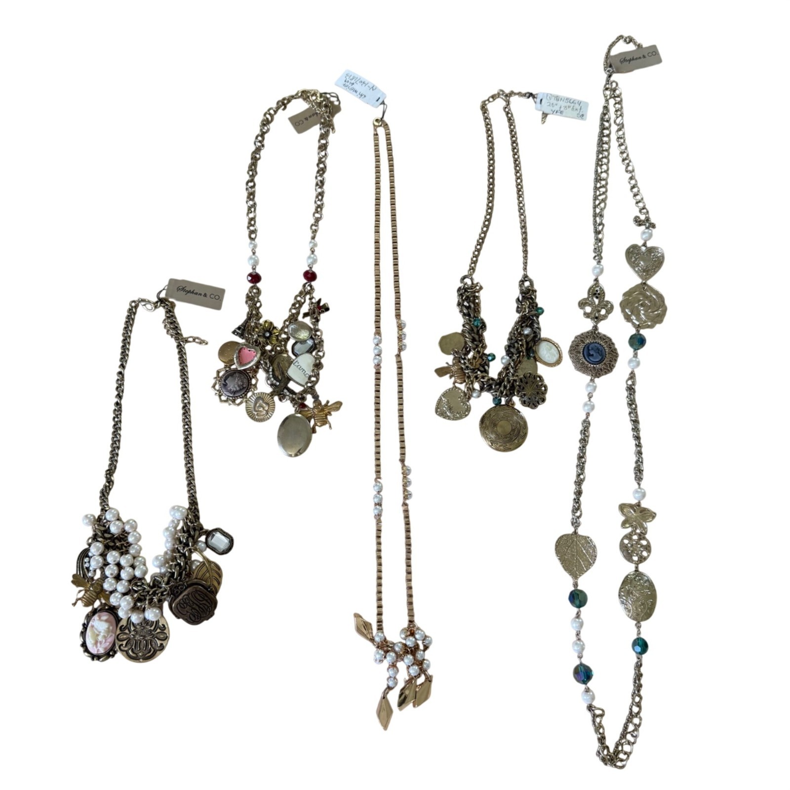Vintagenspired Charm & Pearl Statement Necklaces Gold-Tone Chains