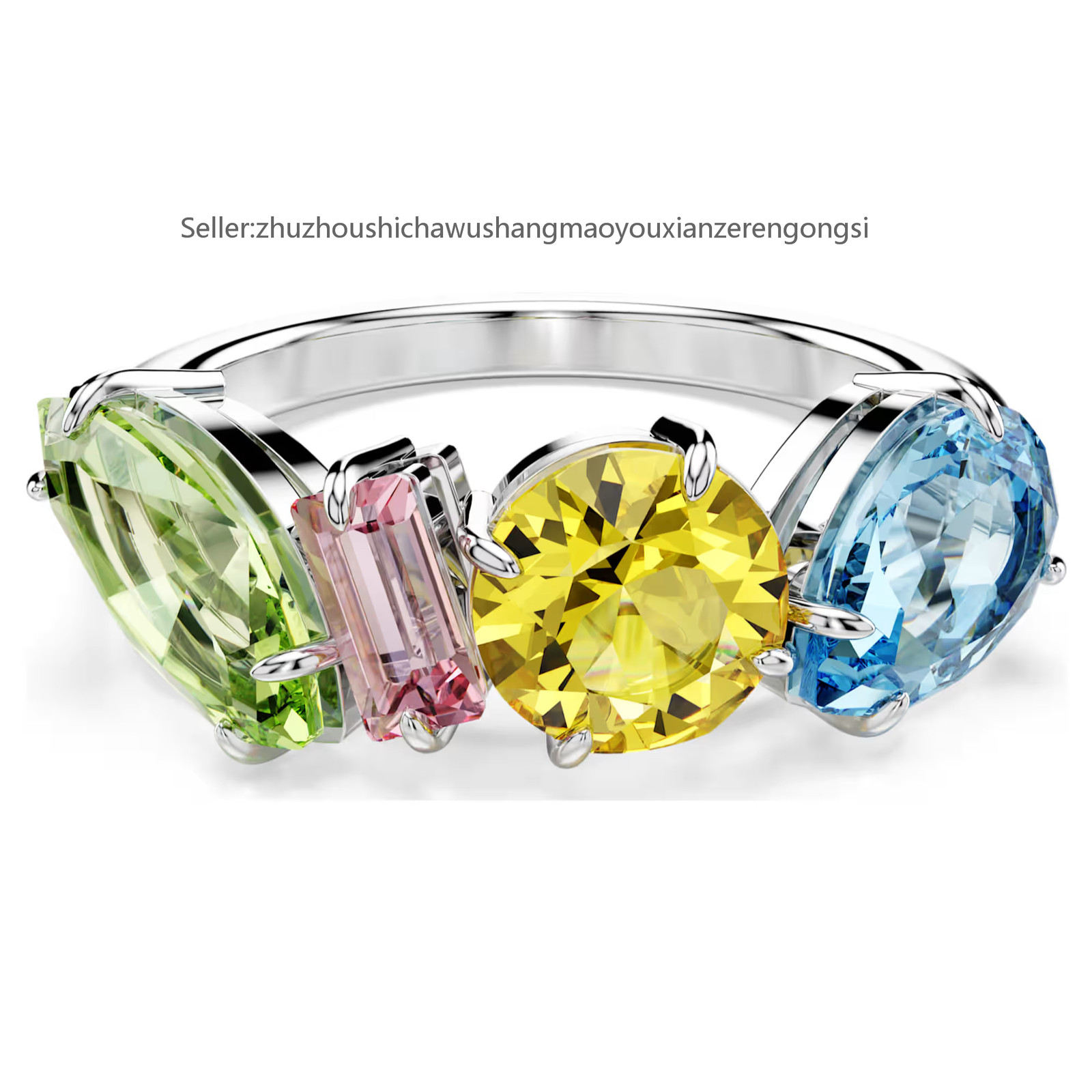 Gema Multicolored Rhodium Plated Ring Mixed Cuts New