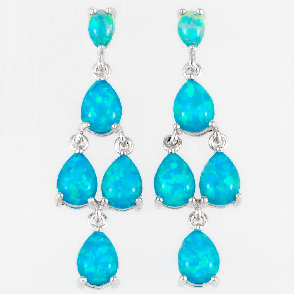 6×8 4×6 Pear Ocean Blue Fire Opal Cabochon Silver Jewelry Drop Pierced Earrings