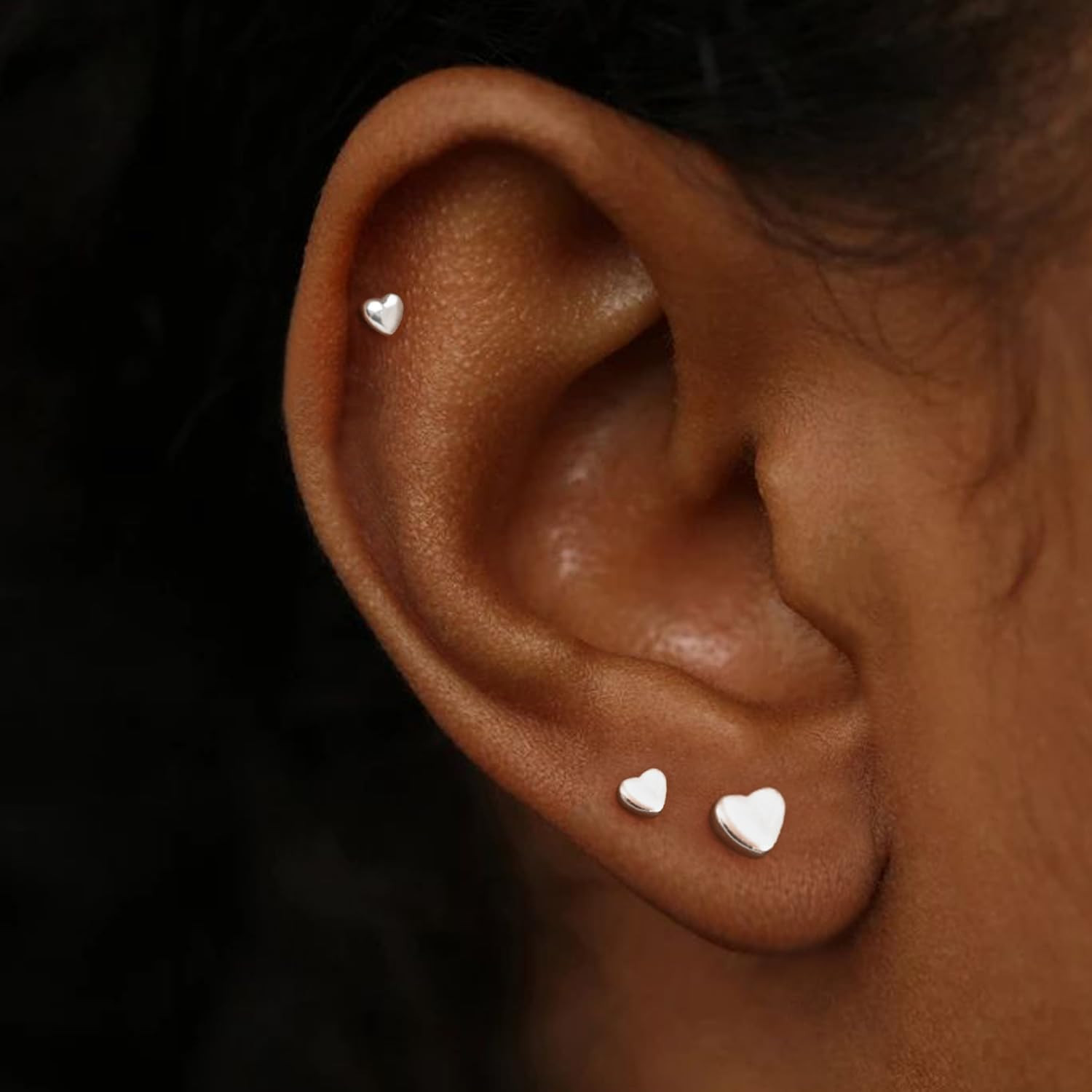 3 Pairs 925 Sterling Silver Flat Back Stud Earrings for Women Tragus Conch Helix