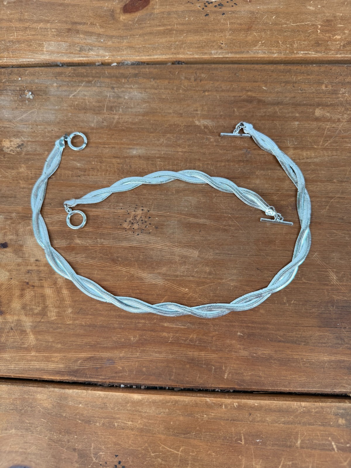Silver Double Twisted Flat Herringbone Bracelet & Necklace