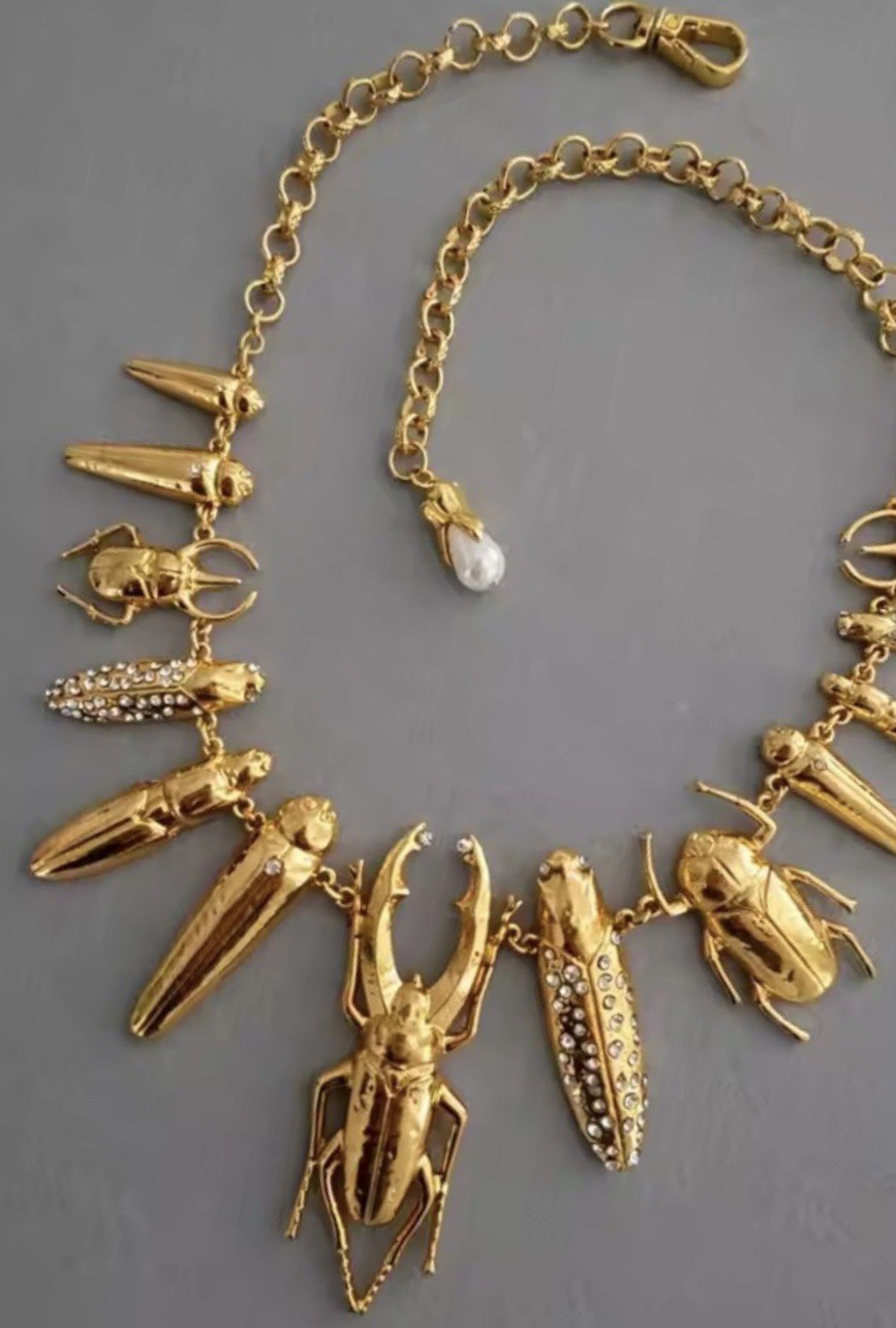 Surrealist Beetle Pendant Statement Necklace Wearable Art Jewelry