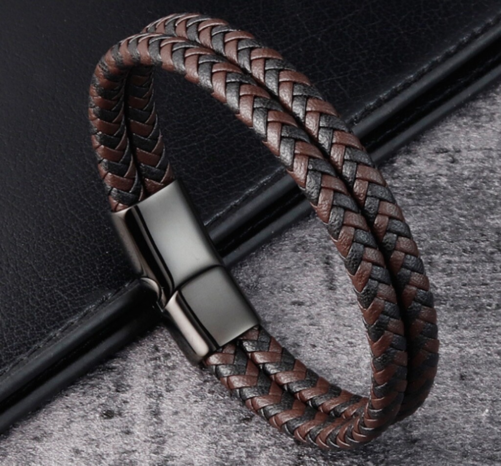 Men / Women Black Brown Braided Genuine Leather Bracelet Double Band Bangle 6-9″