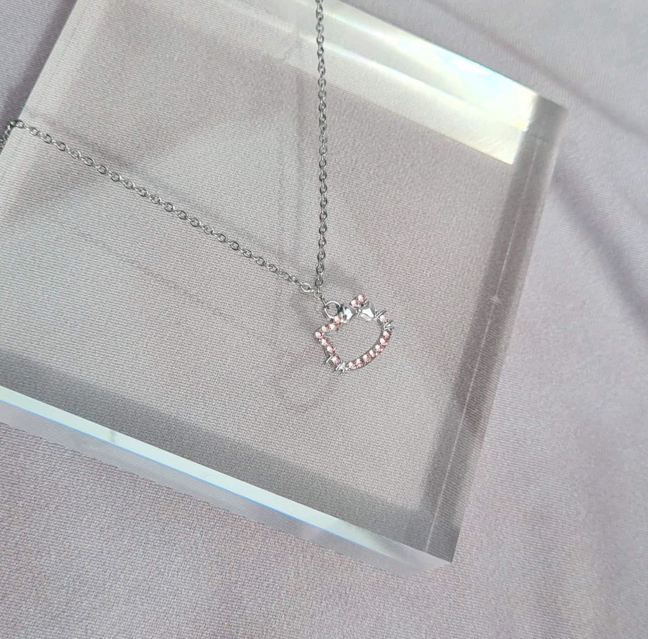 Handmade Hello Kitty Pendant Gold/Silver Cubic Zirconia Necklace 15in/38cm