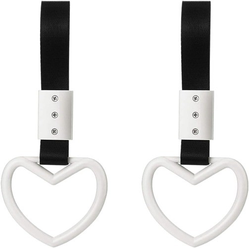 Heart-Shaped Car Handle Straps (2PCS) – Pull Ring Decor for Car S Color: White