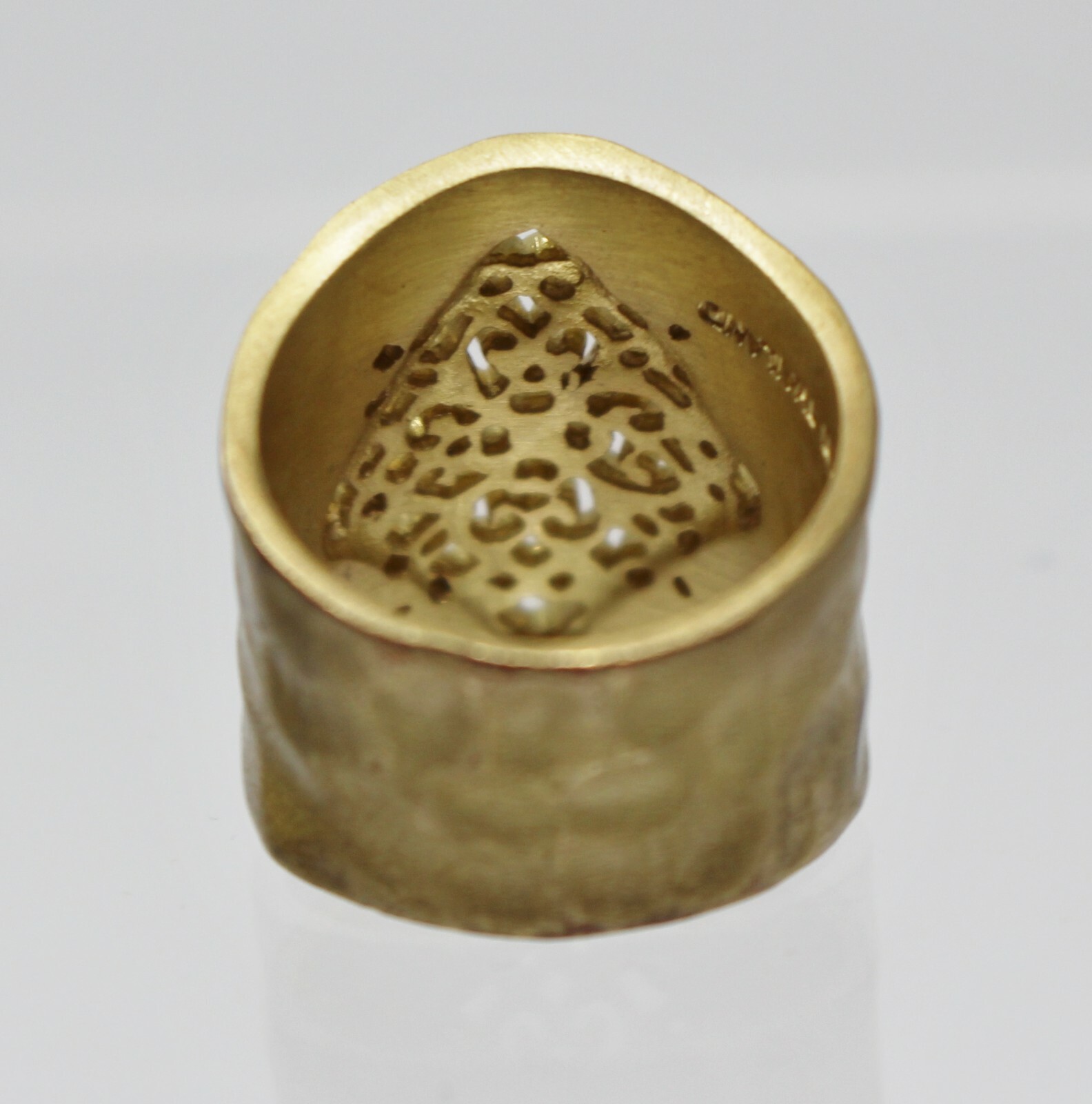 ATI RING Goldtone Filigree Pierced Hammered Size 8 Statement Thailand