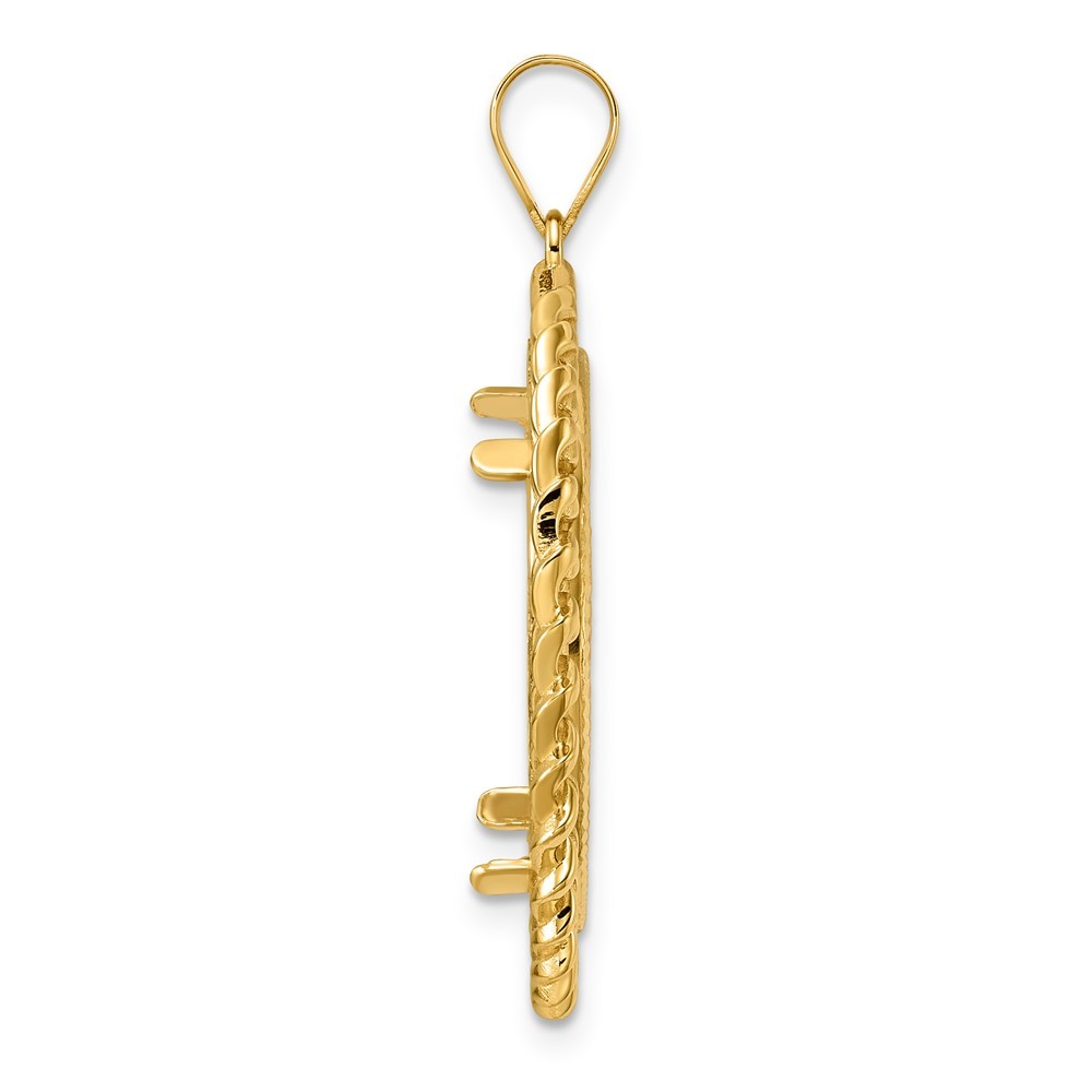 14k Diamond Cut Curb with 22.0mm Prong Coin Bezel Pendant
