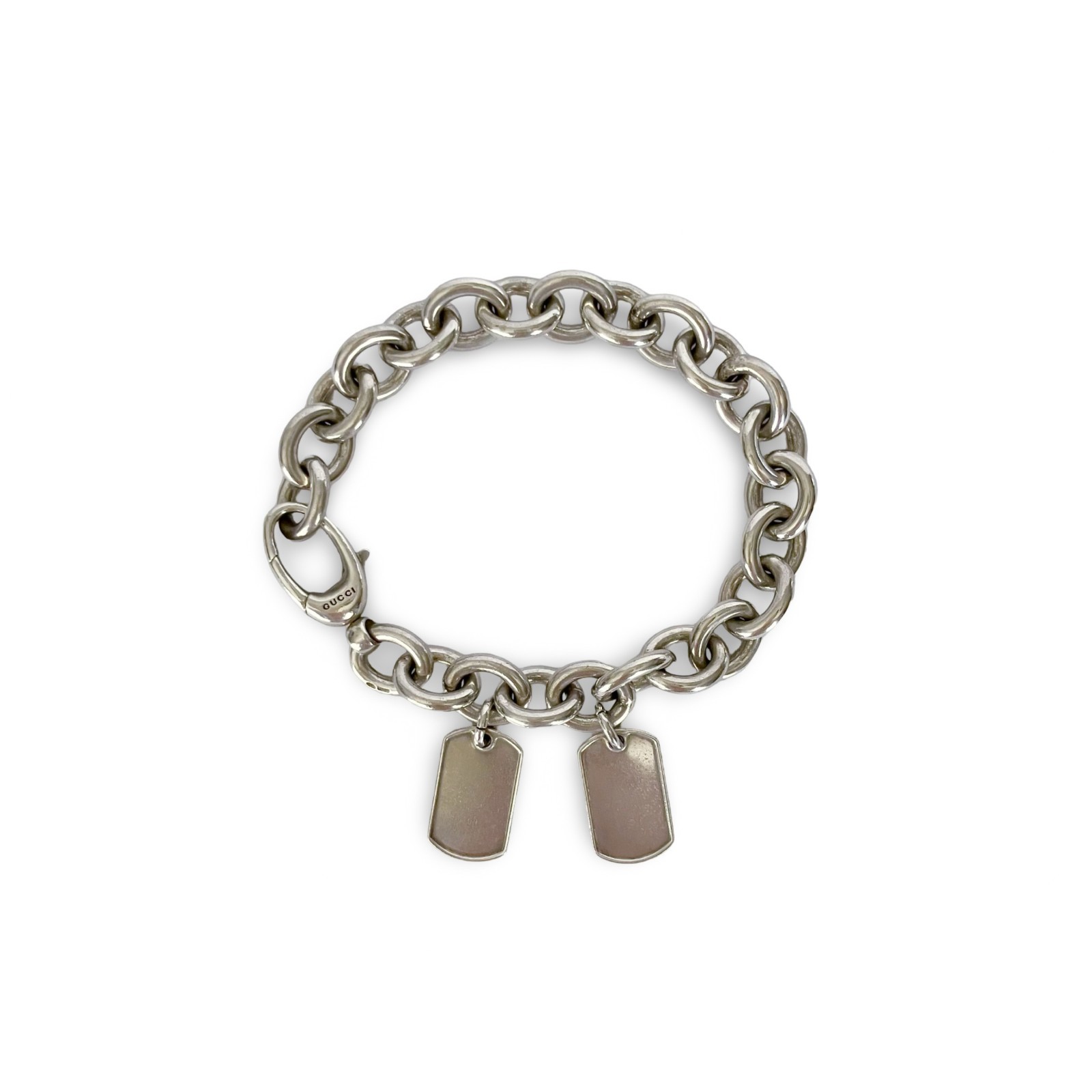 GUCCI Bracelet Double Dog Tag Donut Chain 925 Sterling Silver Comes with Box