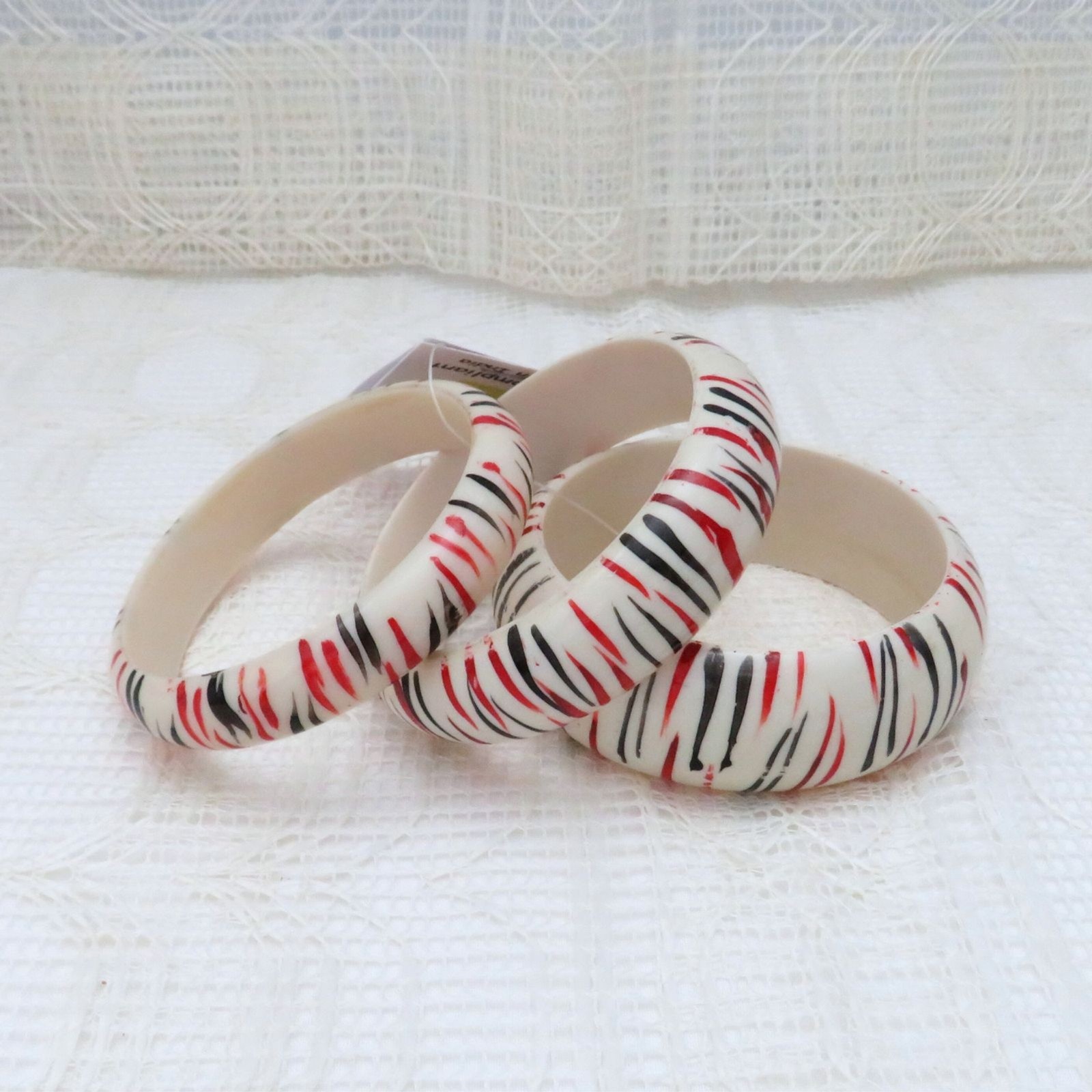 Bangle Bracelet Set Women Cream with Orange & Green Stripes Antika Collection