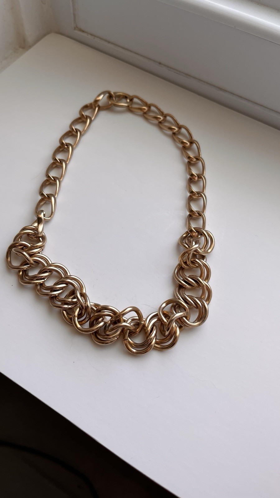 Vintage Signed Napier Gold Tone Nested Interlocking Loop Chain Collar Necklace