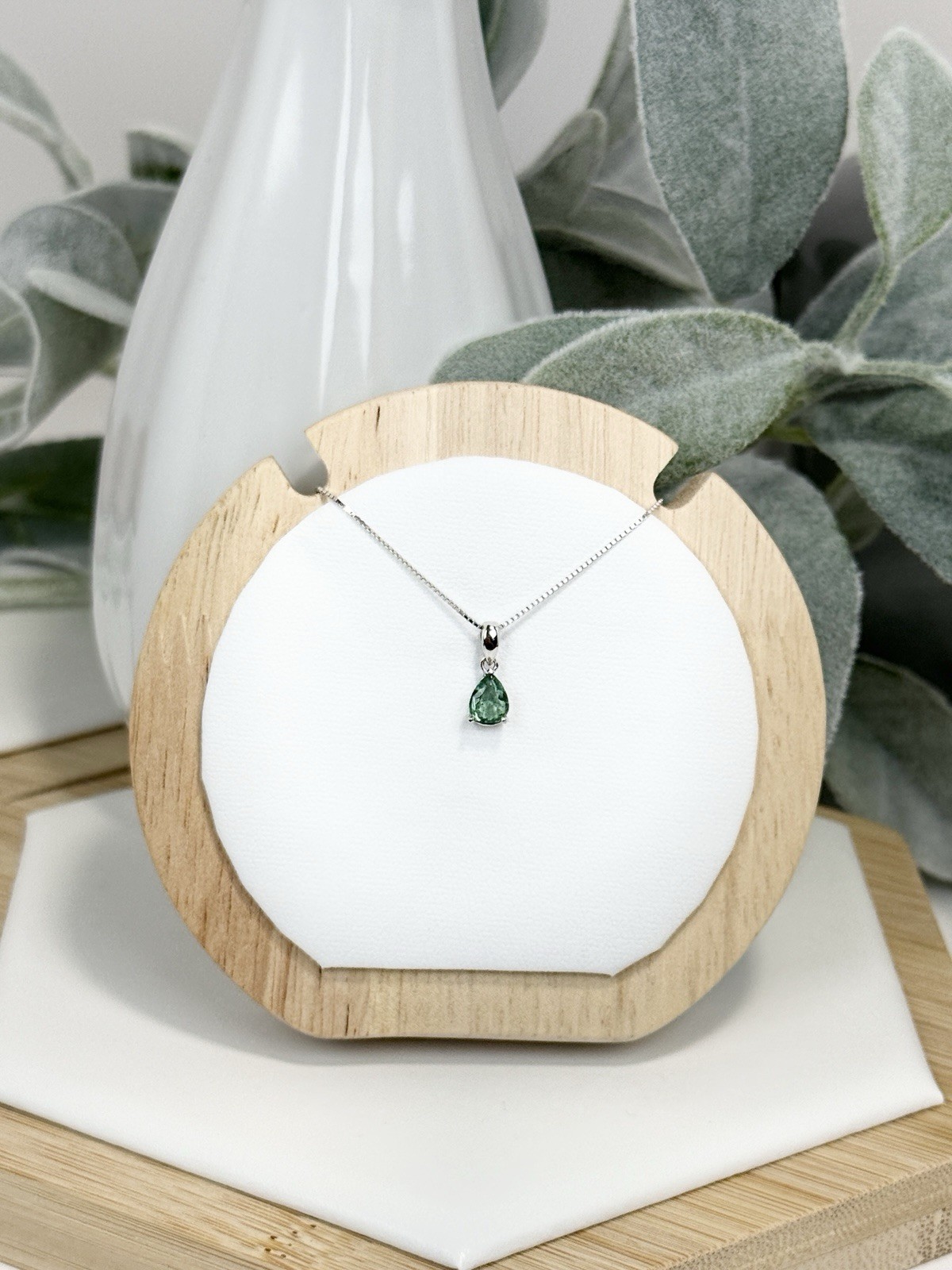 Emerald Teardrop Green Pendant Necklace 7.4/5.2MM 18IN S925 Chain w/Cert.