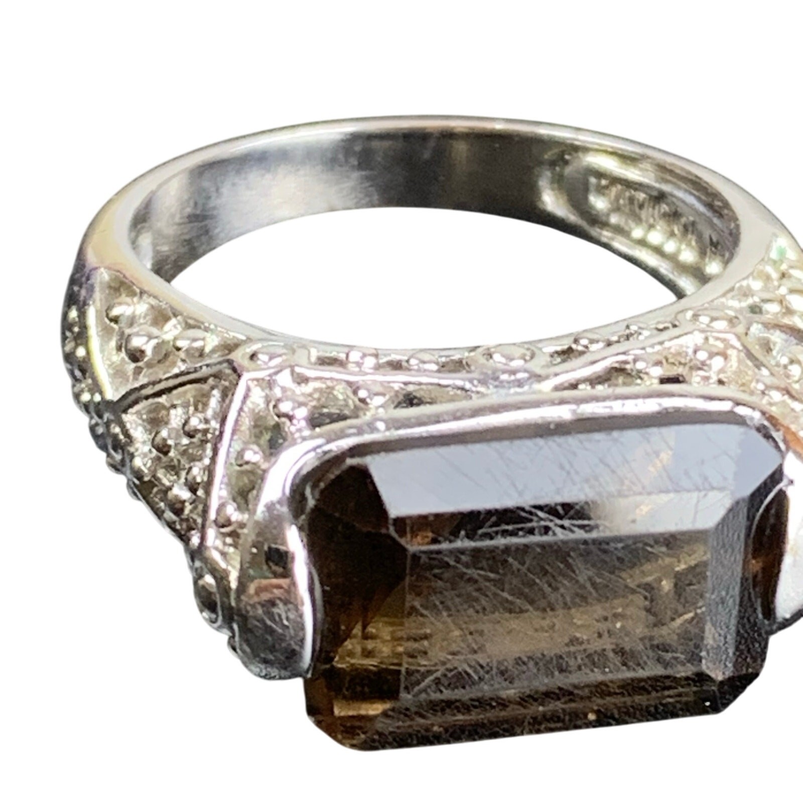 Lia Sophia Silver Filigree Smoky Faceted Cocktail Ring – Size 8 LS Mark
