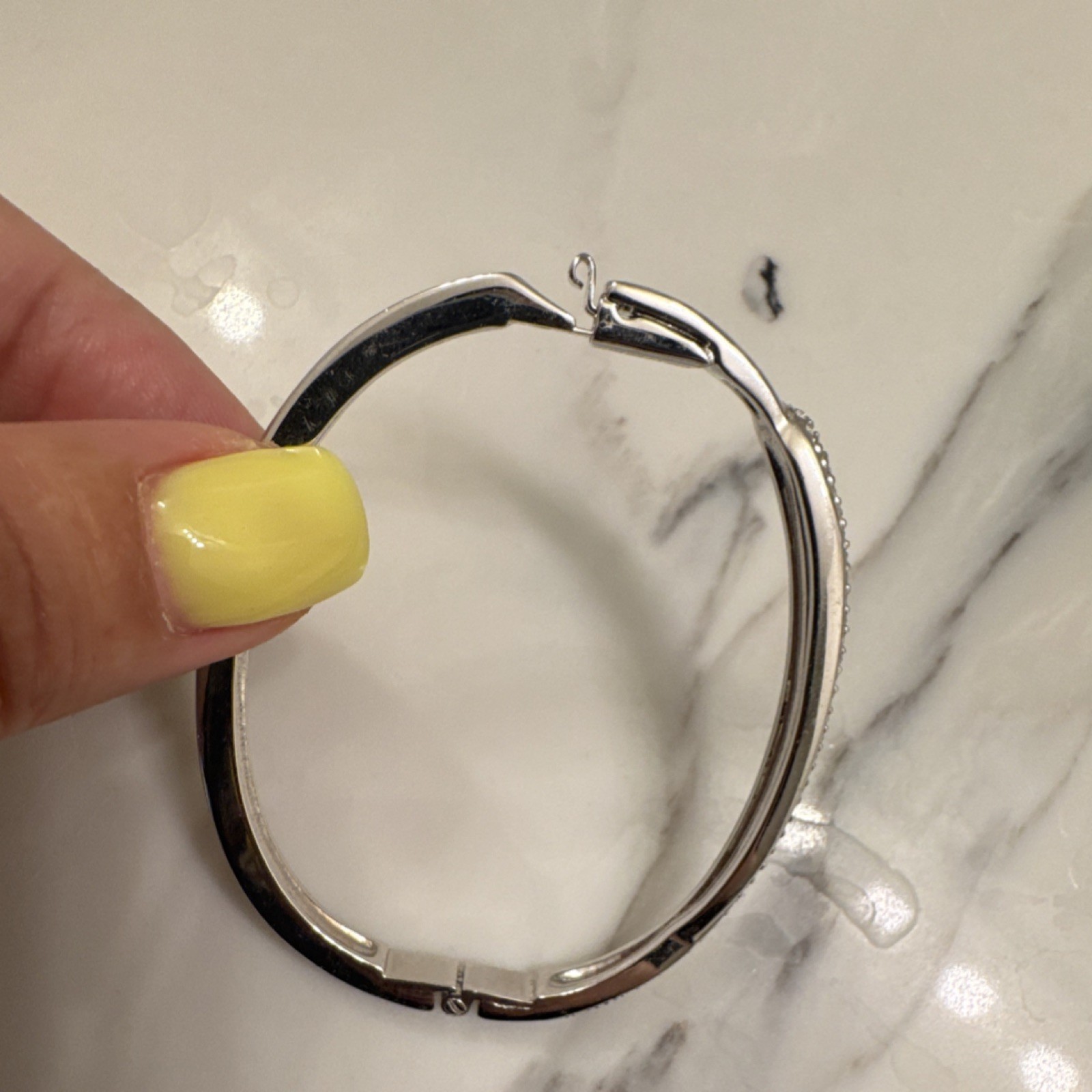 Swarovski Silver Crystal Bangle Bracelet Stackable Push Lock Pavé Setting