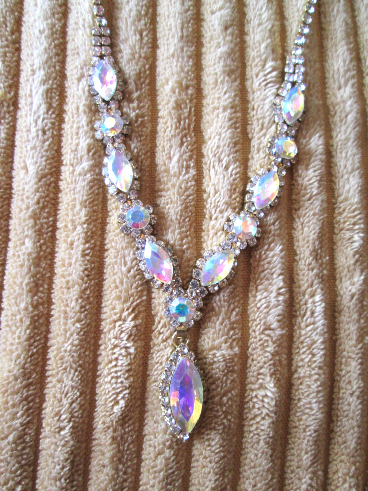 Christina Collection Crystal Drop Gold Tone Aurora Borealis 16in -20in Necklace