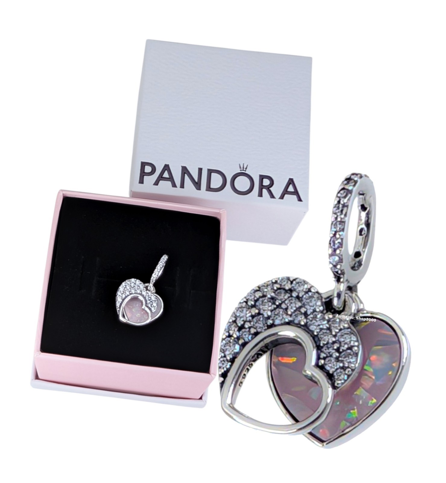NEW 100% Authentic PANDORA 925 Ale Beautiful Mother Double Heart Charm 794456C01