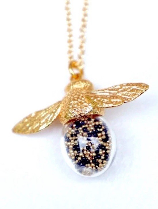 Bee Shaker Necklace Gold 18K Vermeil Glass Handmade Catherine Weitzman FREE SHIP