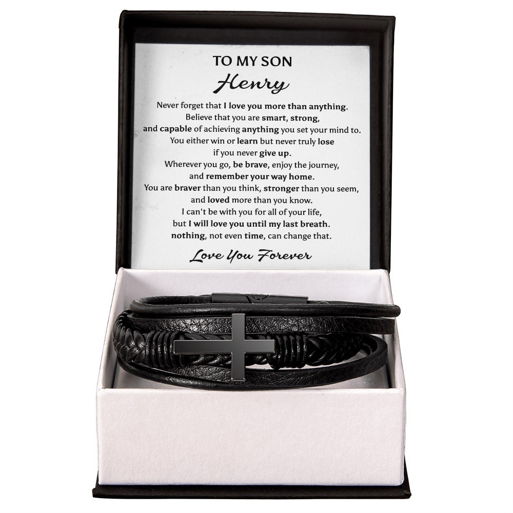 To My Son Cross Bracelet Christmas Birthday Graduation Gift for Teen Boys Men