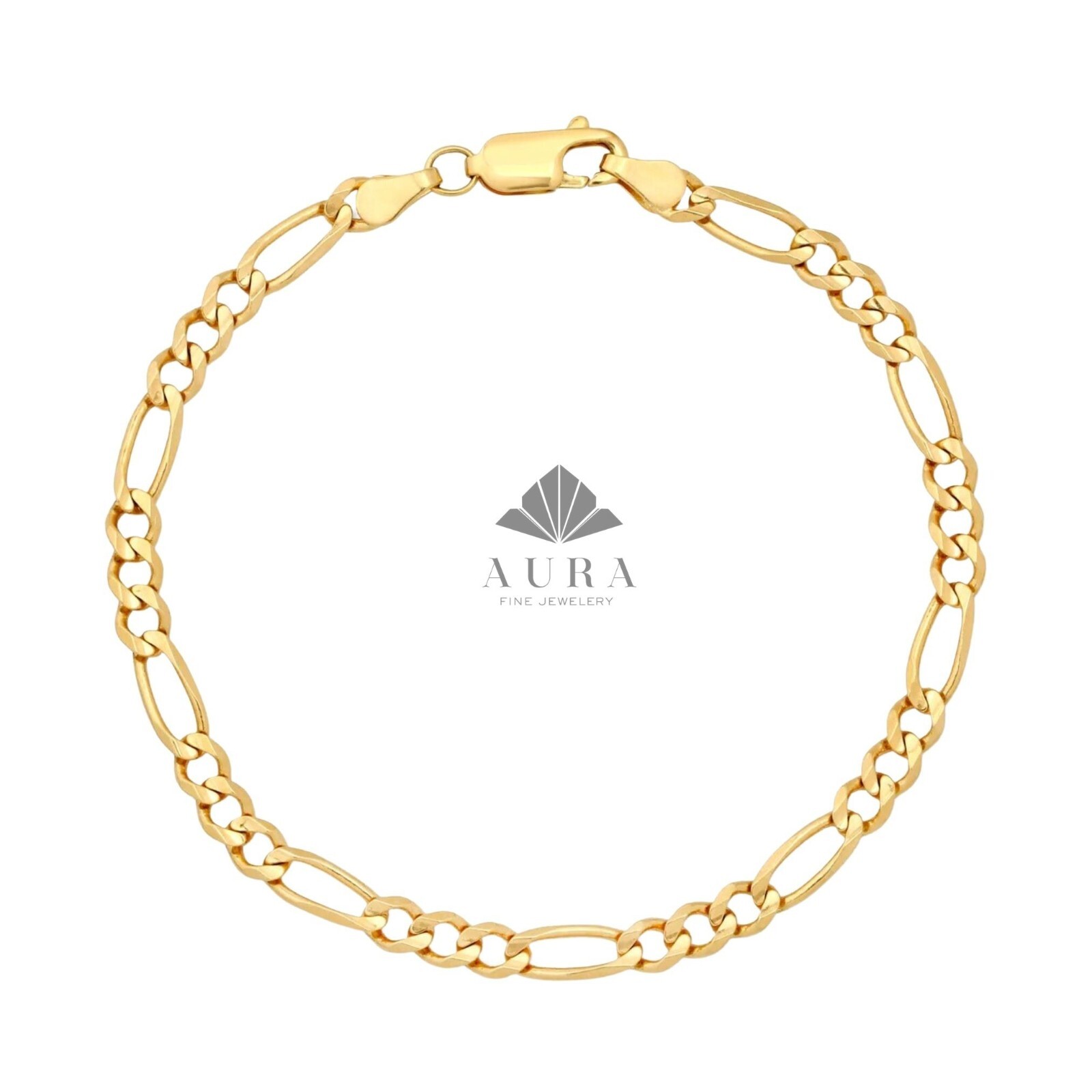 14K Gold Figaro Chain Bracelet, 2mm 3mm 4mm 5mm Figaro Chain Bracelet, Genuine