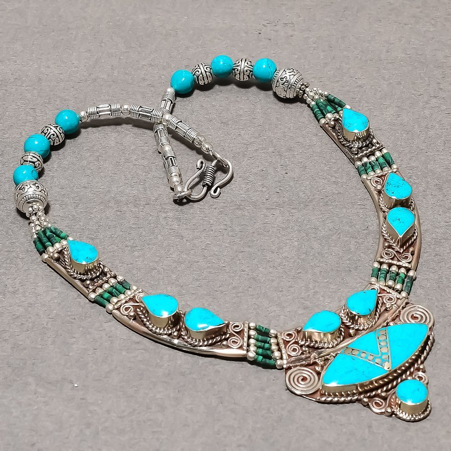 Tibetan Turquoise Handmade Fashion Statement Jewelry Nepali Necklace 18″ SR 6592