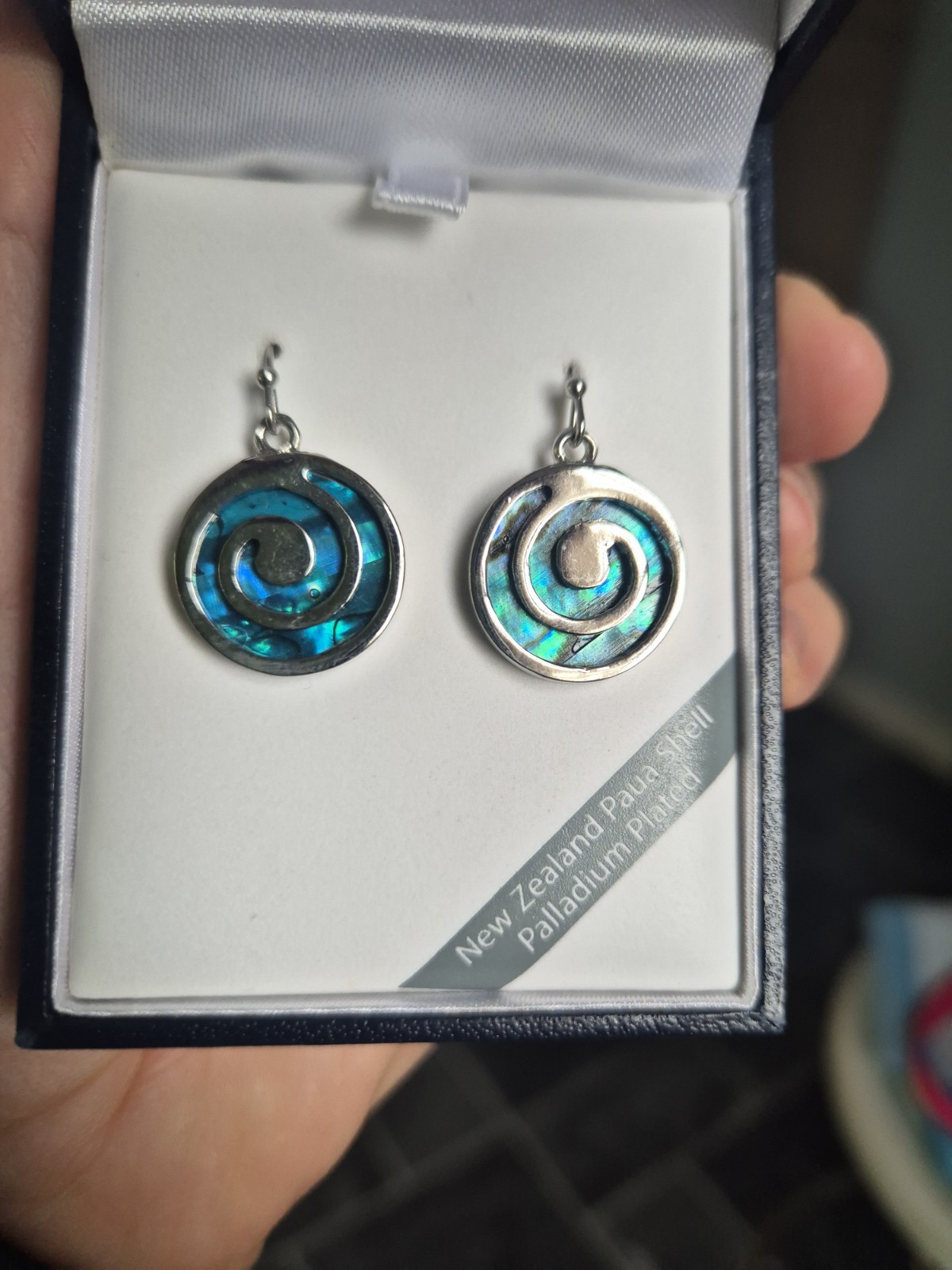 Aqua Blue Paua Shell Earrings Silver Palladium Plate New Zealand Stunning Gift
