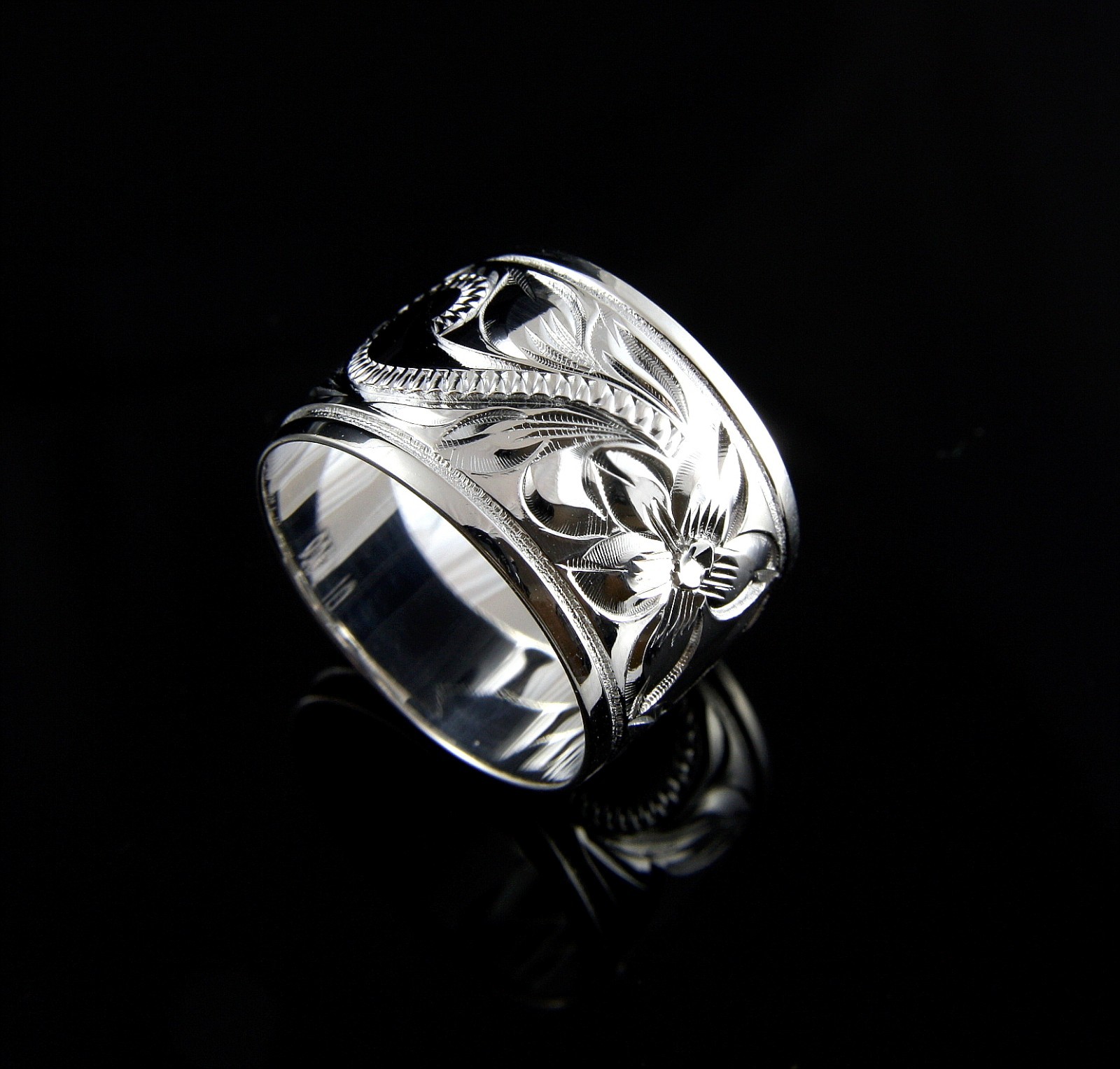 925 STERLING SILVER 15MM HAWAIIAN PLUMERIA FLOWER SCROLL SMOOTH EDGE RING