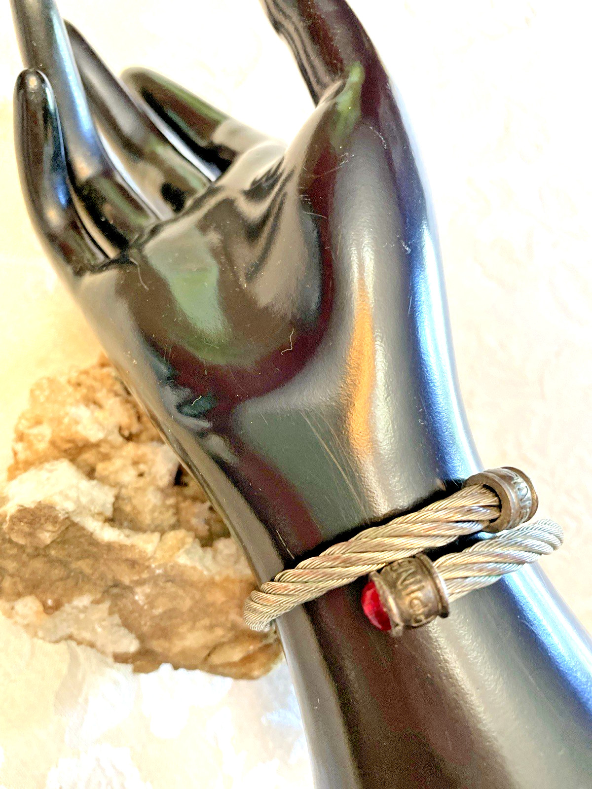 Wraparound Cuff Bracelet Red Cabochons Mogul Twisted Cable Happiness Vtg Estate