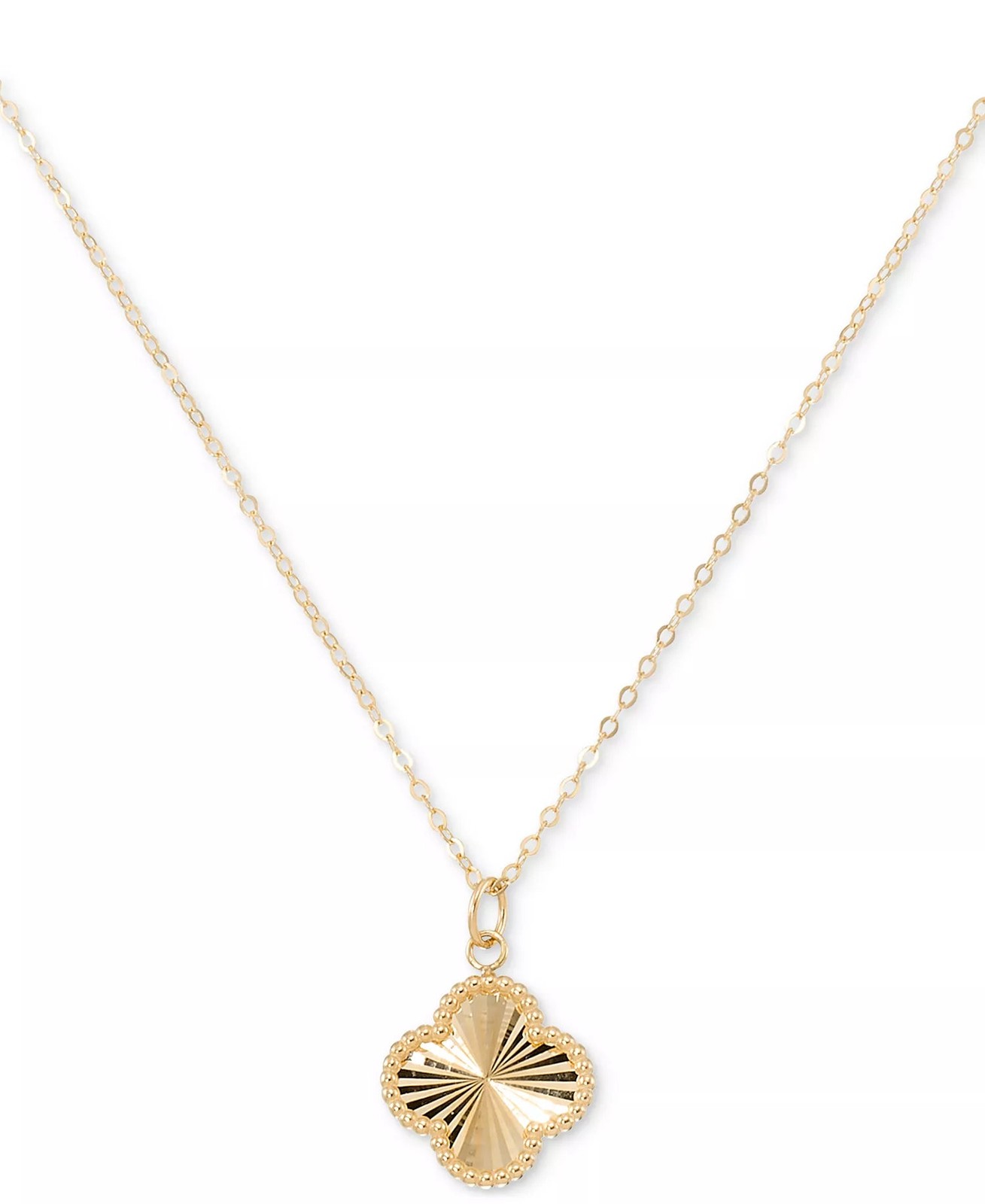Sunbeam & Polished Reversible Bead Frame Clover 18″ Pendant Necklace in 10k Gold