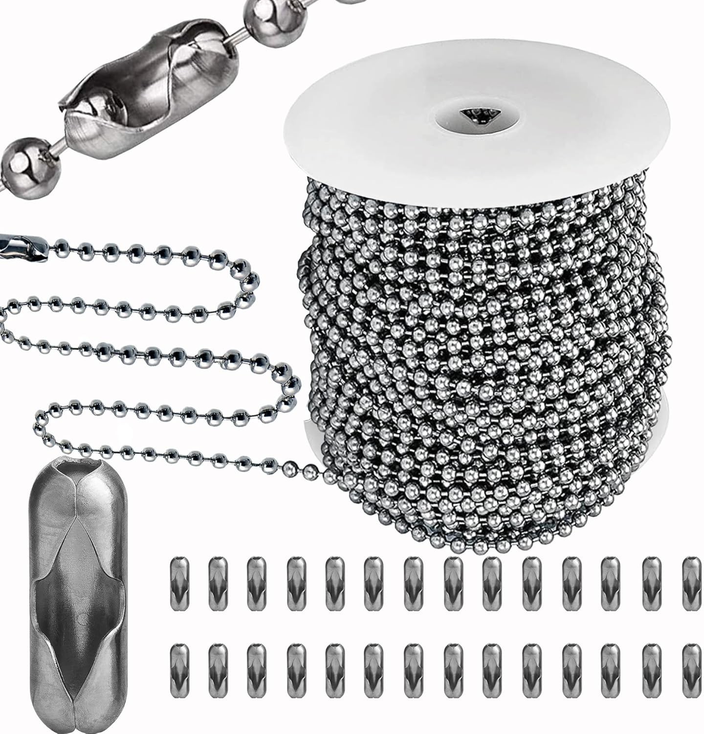 “Cadena De Bolas De Acero Inoxidable, Cadena De Collar Con Cuentas De Bolas, C..