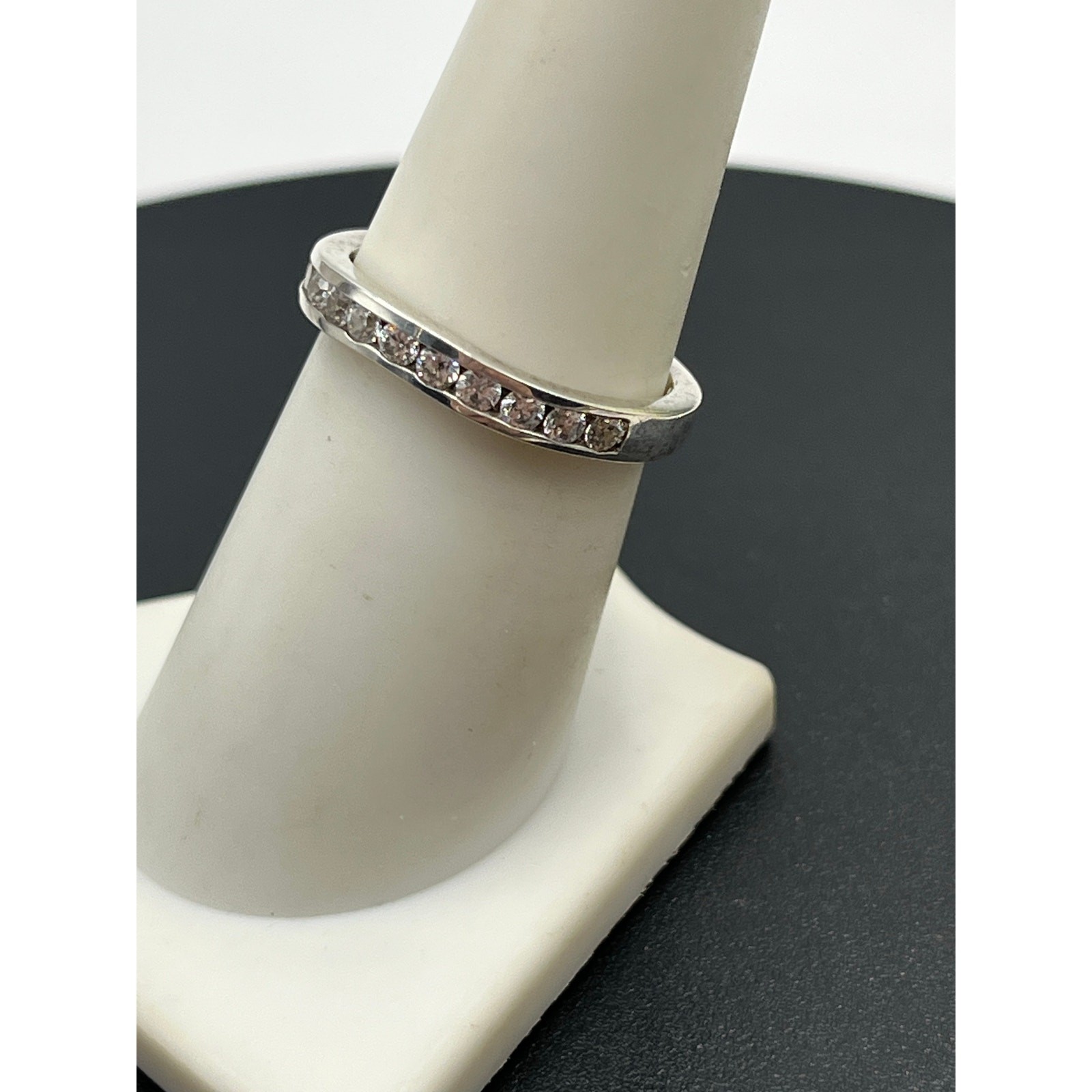 S.S. Sterling Silver 925 Cubic Zirconia Half Eternity Wave Band Ring Sz 7.5