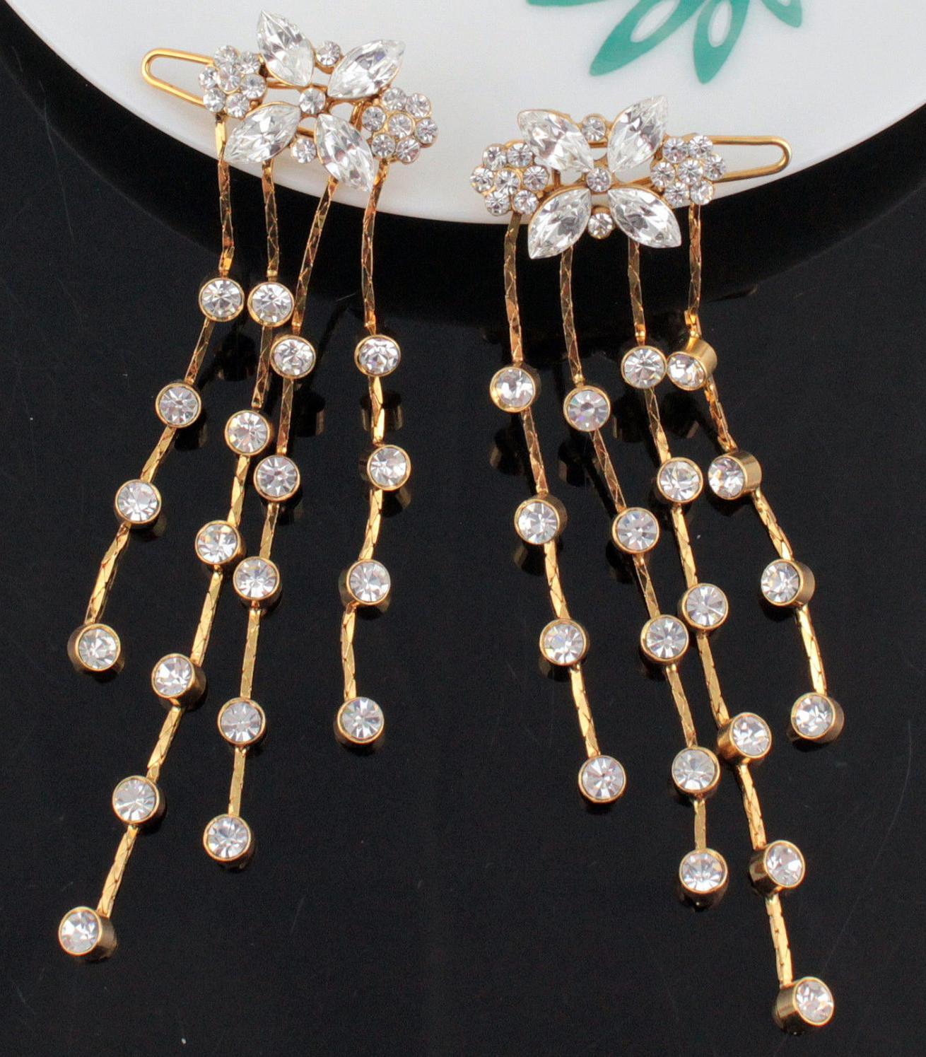 2pcs Dangle Clear White Austrian Crystal Rhinestone Hair Barrette Clips B173