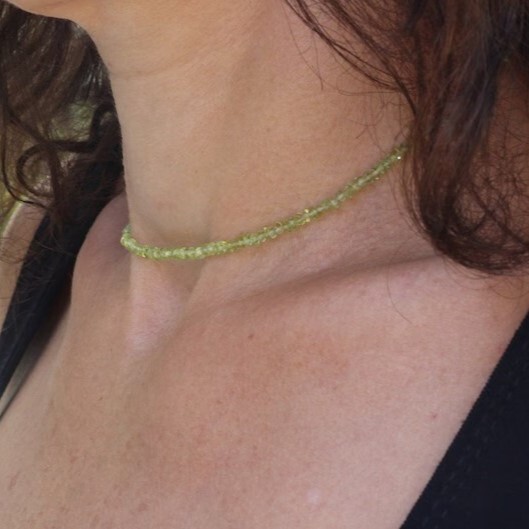 2mm Peridot Crystal Gemstone Faceted Beads Dainty Choker Necklace Minimalist
