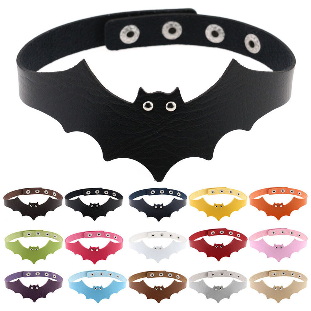 Gothic Bat Pattern PU Leather Choker Collar Necklace Halloween Cosplay Party