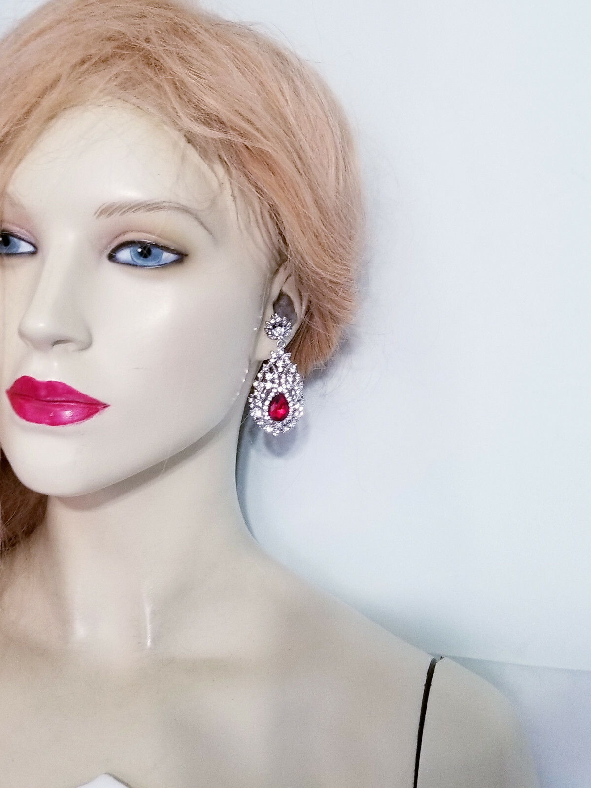 Rhinestone Chandelier Drop Earrings Bridesmaid Jewelry 2.5 inch Red