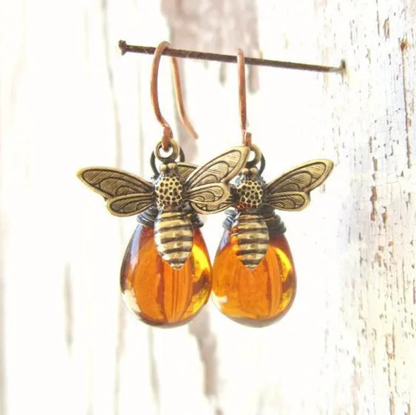 Honey Bee Drop Honey Gold Earrings